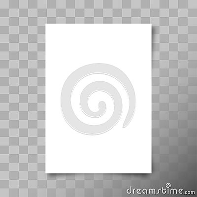 A4 format paper sheet. White blank paper sheet with shadows on transparent background. Vector Vector Illustration